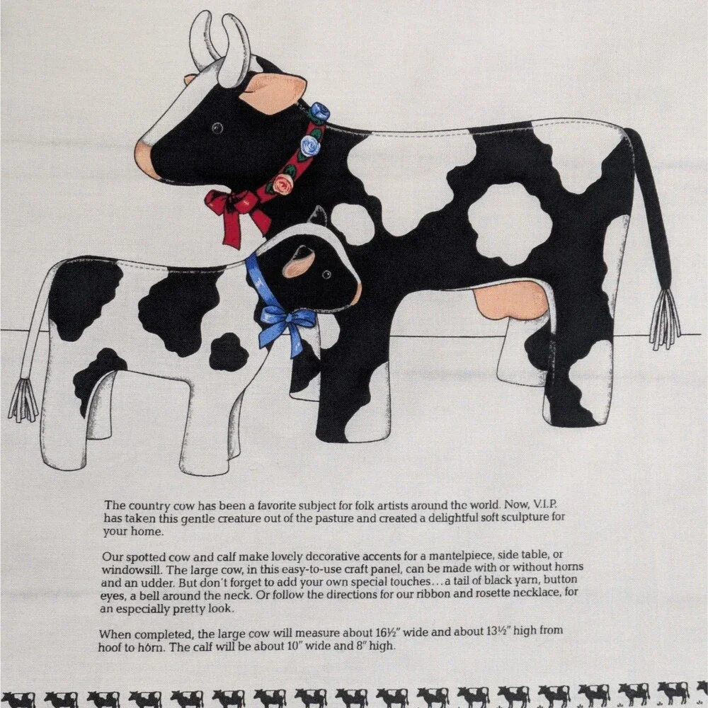 Vintage Cranston VIP Till The Cows Come Home Cow Plush Fabric Panel